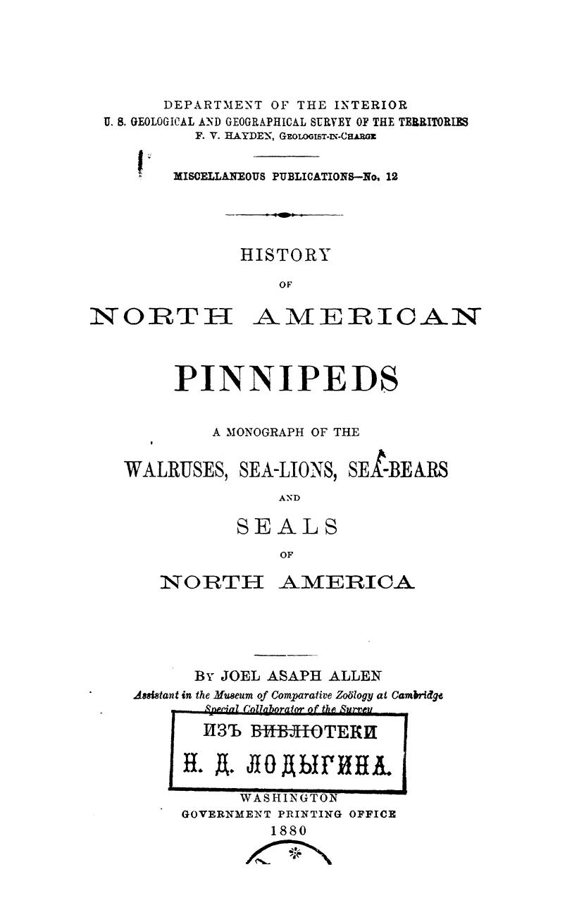 Allen, BY JOEL Asaph Allen - History of north american pinnipeds by 1880