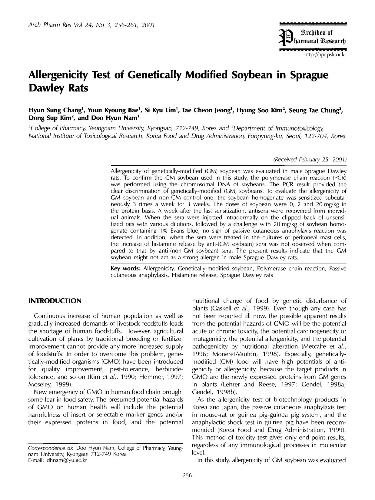 Allergenicity test of genetically modified soybean in Sprague Dawley rats by Unknown
