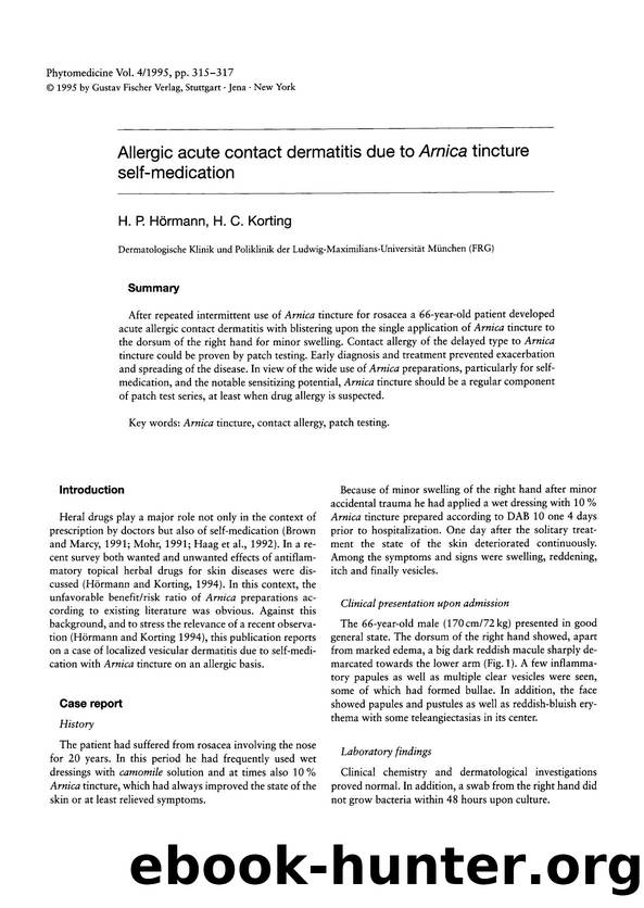 Allergie acute contact dermatitis due to Arnica tincture self-medication by H.P. Hörmann & H.C. Korting