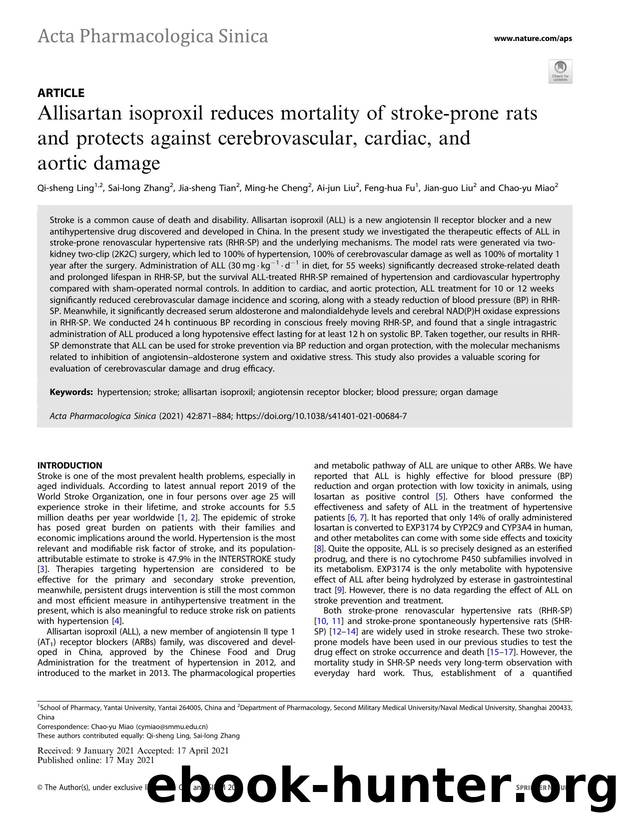 Allisartan isoproxil reduces mortality of stroke-prone rats and protects against cerebrovascular, cardiac, and aortic damage by unknow