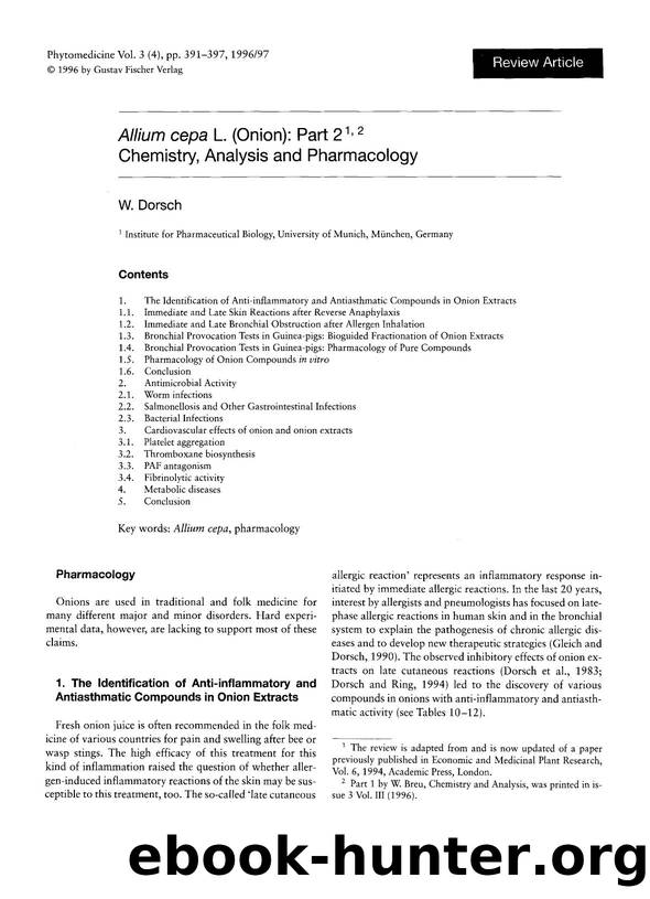 Allium cepa L (Onion): Part 2 chemistry, analysis and pharmacology by W. Dorsch