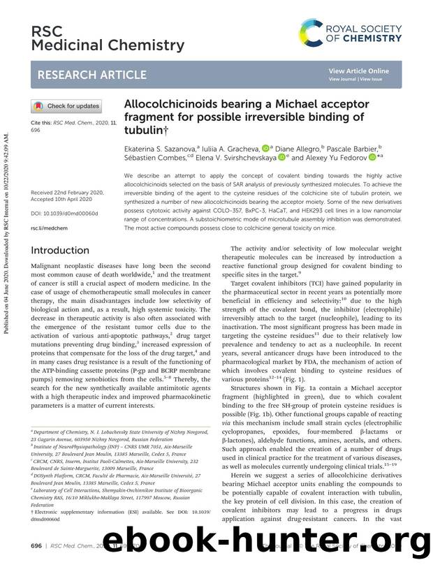 Allocolchicinoids bearing a Michael acceptor fragment for possible irreversible binding of tubulin by unknow