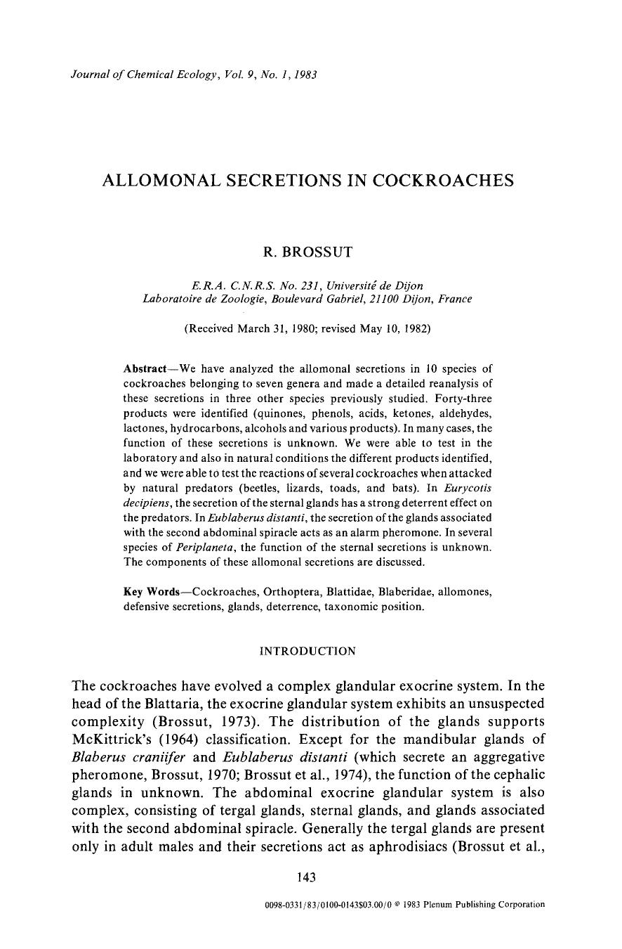 Allomonal secretions in cockroaches by Unknown