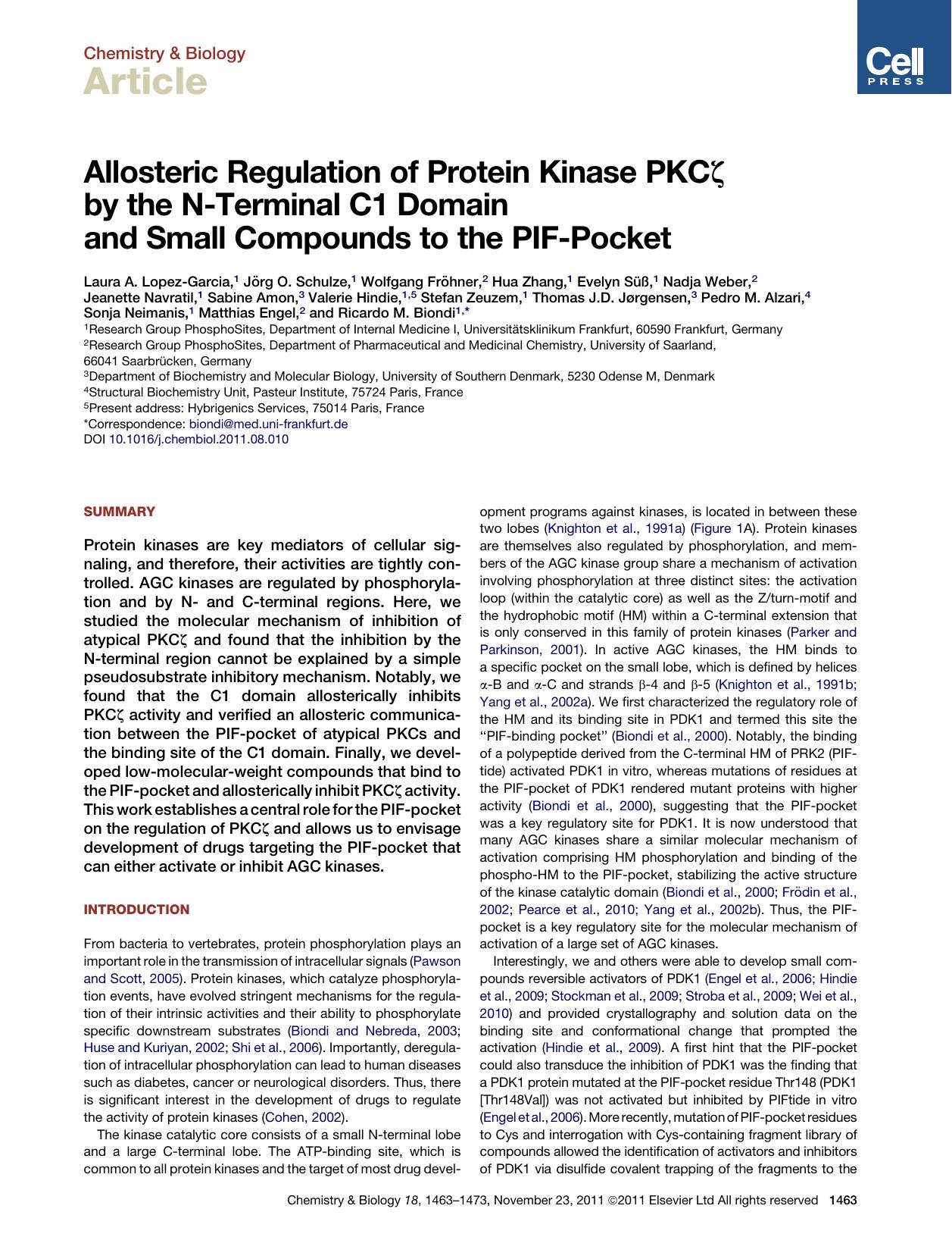Allosteric Regulation of Protein Kinase PKC&zeta; by the N-Terminal C1 Domain and Small Compounds to the PIF-Pocket by unknow