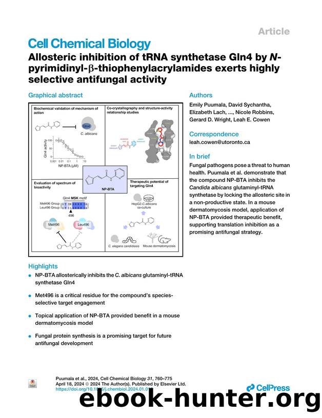 Allosteric inhibition of tRNA synthetase Gln4 by N-pyrimidinyl-&beta;-thiophenylacrylamides exerts highly selective antifungal activity by unknow