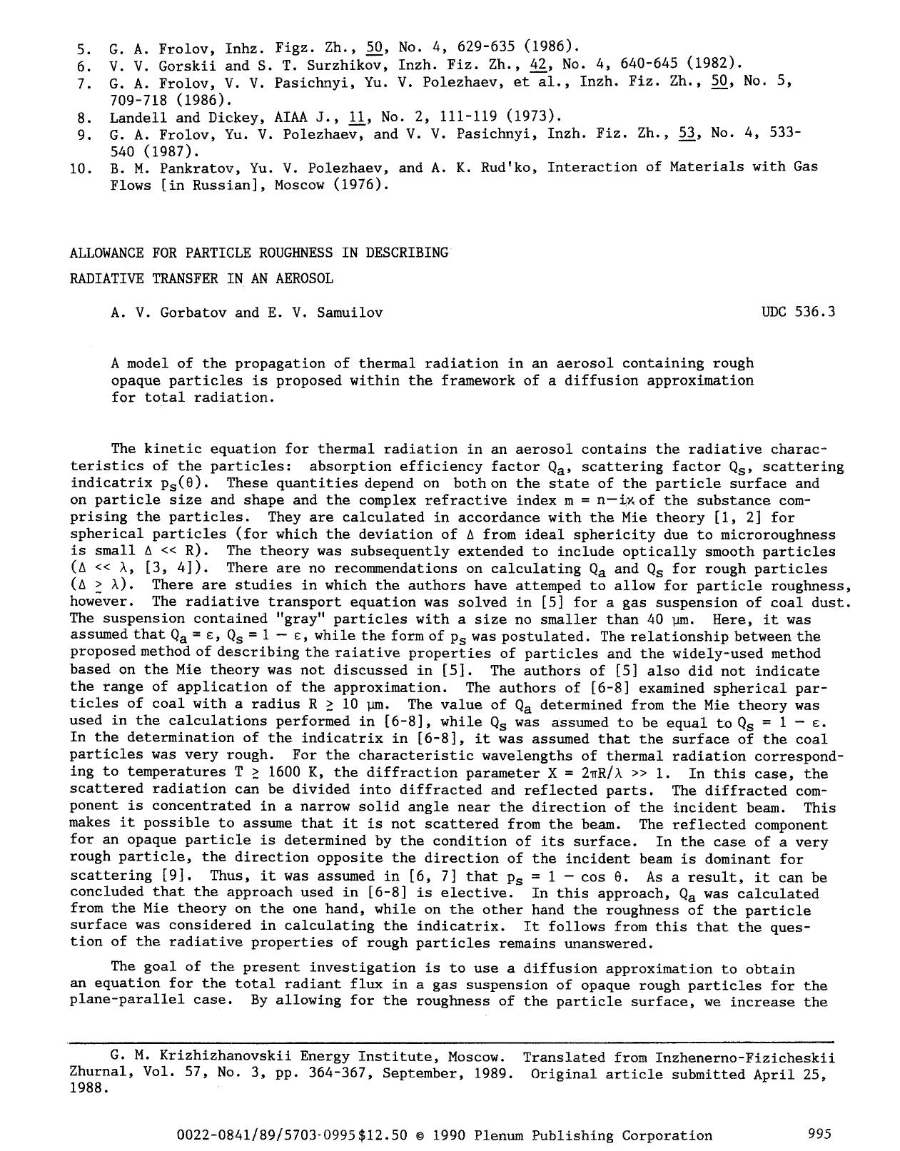 Allowance for particle roughness in describing radiative transfer in an aerosol by Unknown