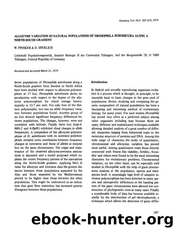 Allozyme variation in natural populations of Drosophila subobscura along a North-South gradient by Unknown