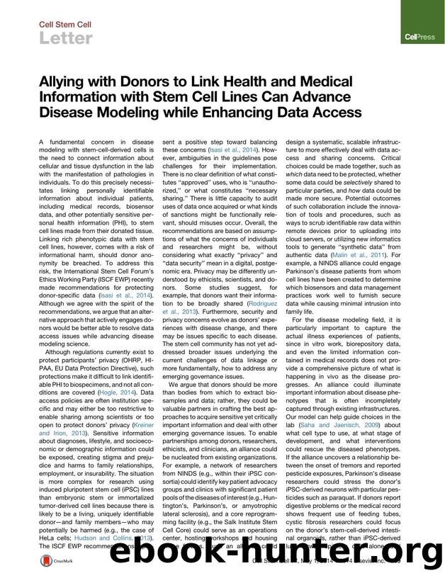 Allying with Donors to Link Health and Medical Information with Stem Cell Lines Can Advance Disease Modeling while Enhancing Data Access by Krishanu Saha & Linda F. Hogle