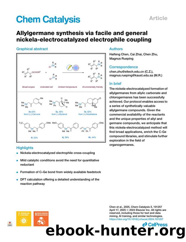 Allylgermane synthesis via facile and general nickela-electrocatalyzed electrophile coupling by Haifeng Chen & Cai Zhai & Chen Zhu & Magnus Rueping