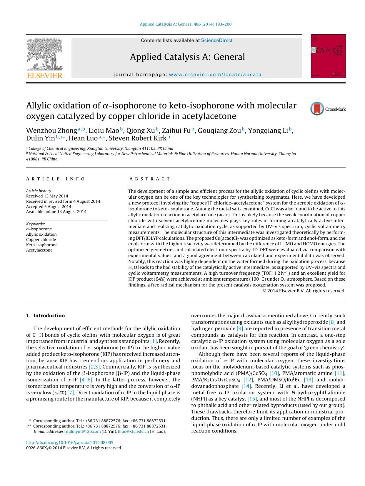 Allylic oxidation of Î±-isophorone to keto-isophorone with molecular oxygen catalyzed by copper chloride in acetylacetone by unknow