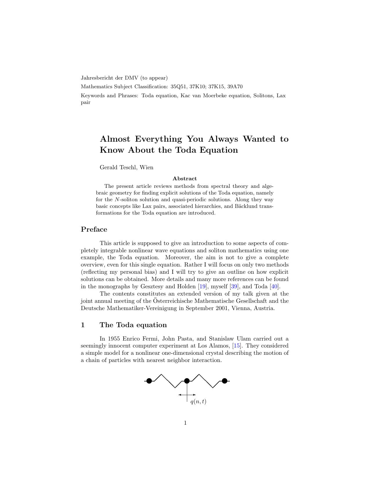 Almost Everything You Always Wanted to Know About the Toda Equation by Gerald Teschl