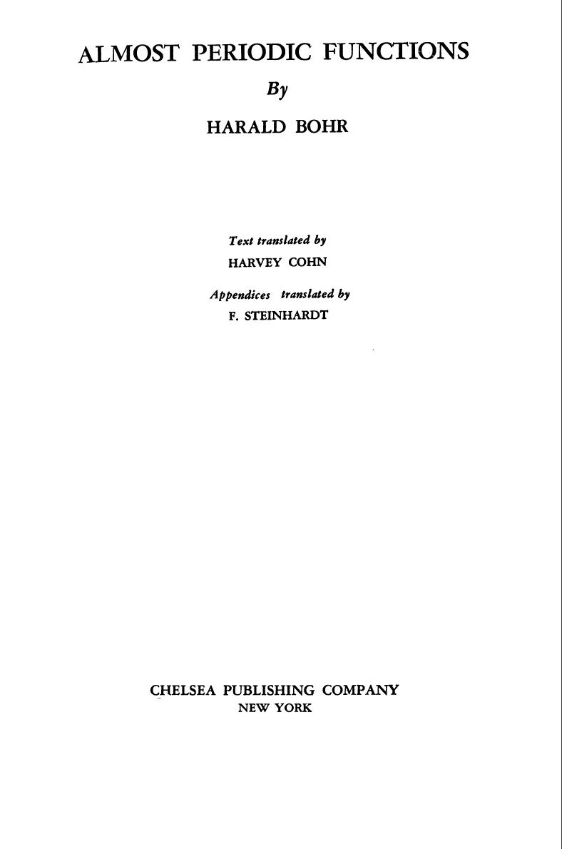 Almost Periodic Functions by Harald Bohr