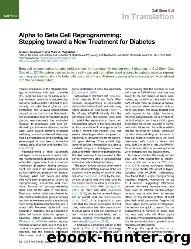 Alpha to Beta Cell Reprogramming: Stepping toward a New Treatment for Diabetes by Anna B. Osipovich & Mark A. Magnuson