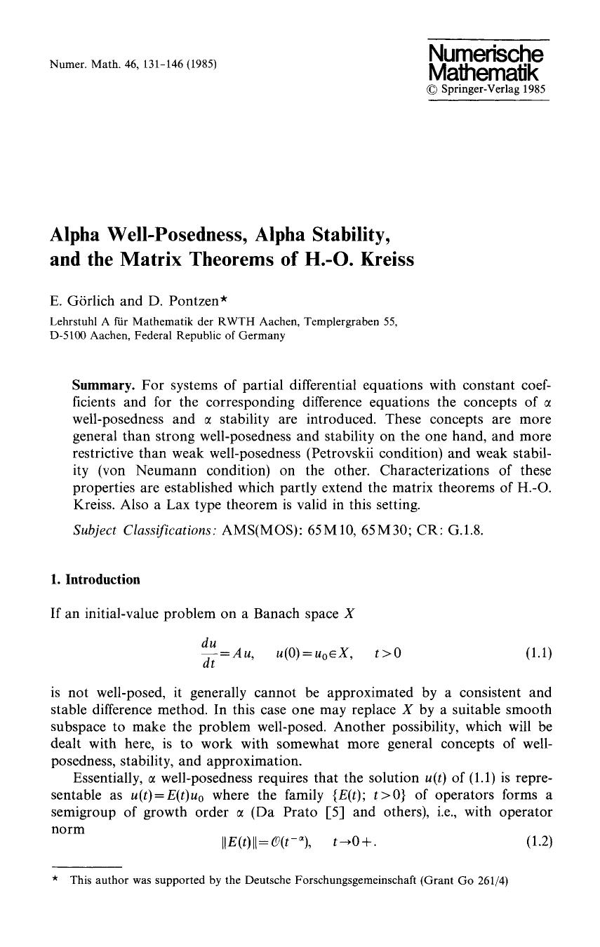 Alpha well-posedness, alpha stability, and the matrix theorems of H.-O. Kreiss by Unknown