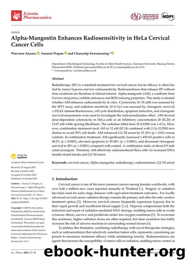 Alpha-Mangostin Enhances Radiosensitivity in HeLa Cervical Cancer Cells by Pimvaree Aissara Ausanai Prapan & Chanyatip Suwannasing