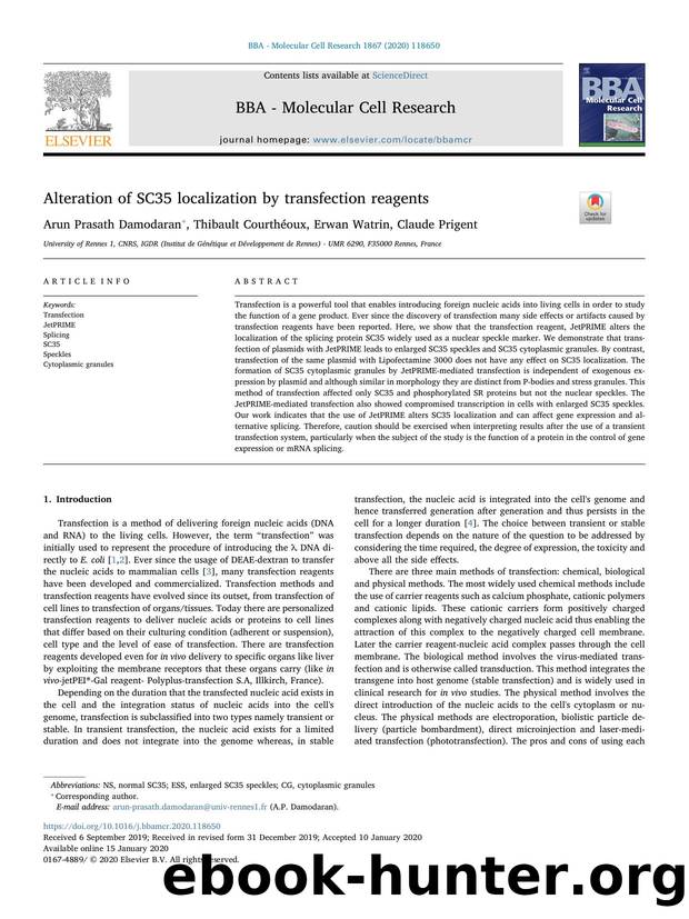 Alteration of SC35 localization by transfection reagents by Arun Prasath Damodaran & Thibault Courthéoux & Erwan Watrin & Claude Prigent