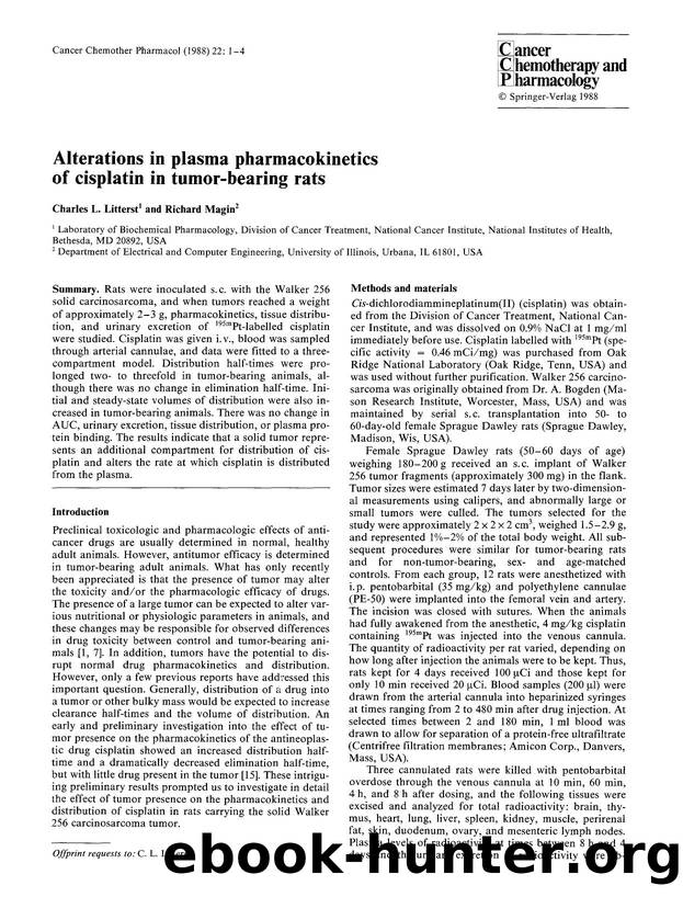 Alterations in plasma pharmacokinetics of cisplatin in tumor-bearing rats by Unknown