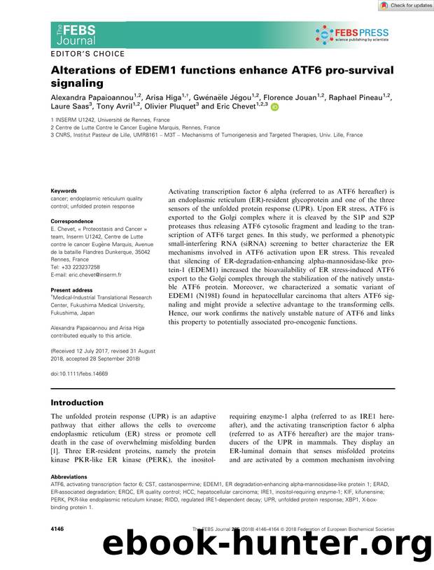 Alterations of EDEM1 functions enhance ATF6 proâsurvival signaling by Unknown