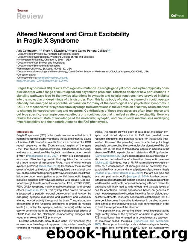 Altered Neuronal and Circuit Excitability in Fragile X Syndrome by Anis Contractor & Vitaly A. Klyachko & Carlos Portera-Cailliau