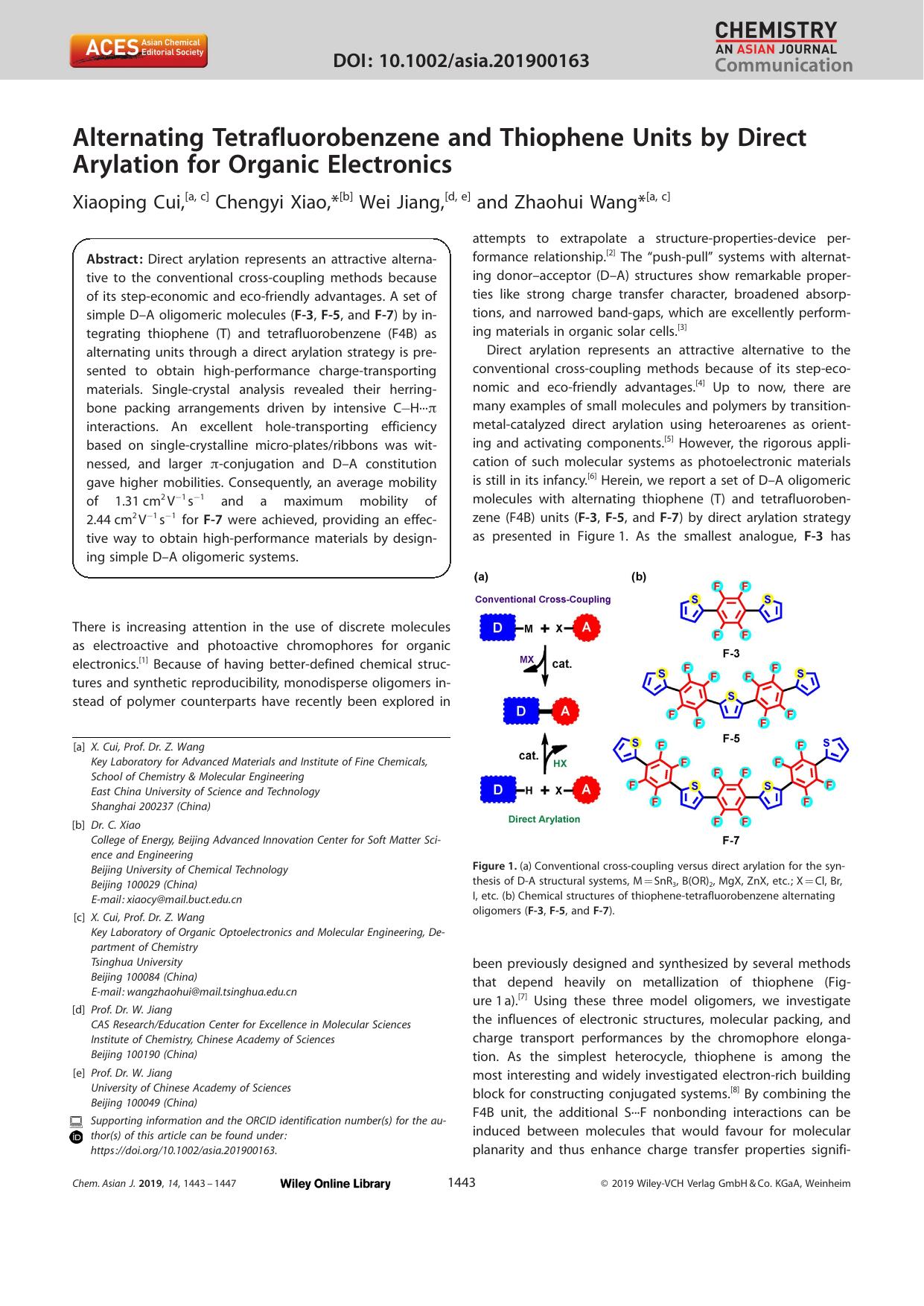 Alternating Tetrafluorobenzene and Thiophene Units by Direct Arylation for Organic Electronics by Unknown