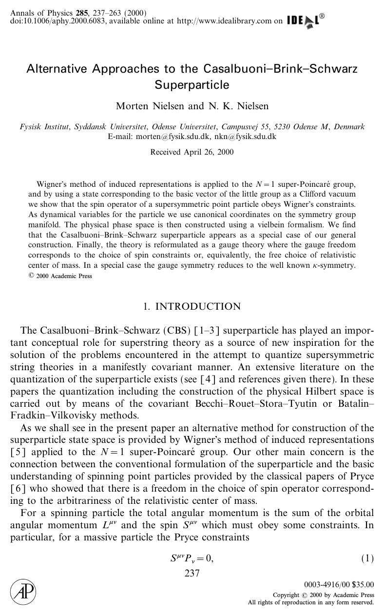 Alternative Approaches to the CasalbuoniâBrinkâSchwarz by Nielsen M. et al