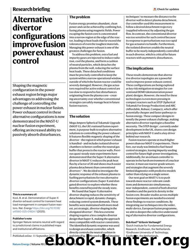 Alternative divertor configurations improve fusion power exhaust control by Unknown