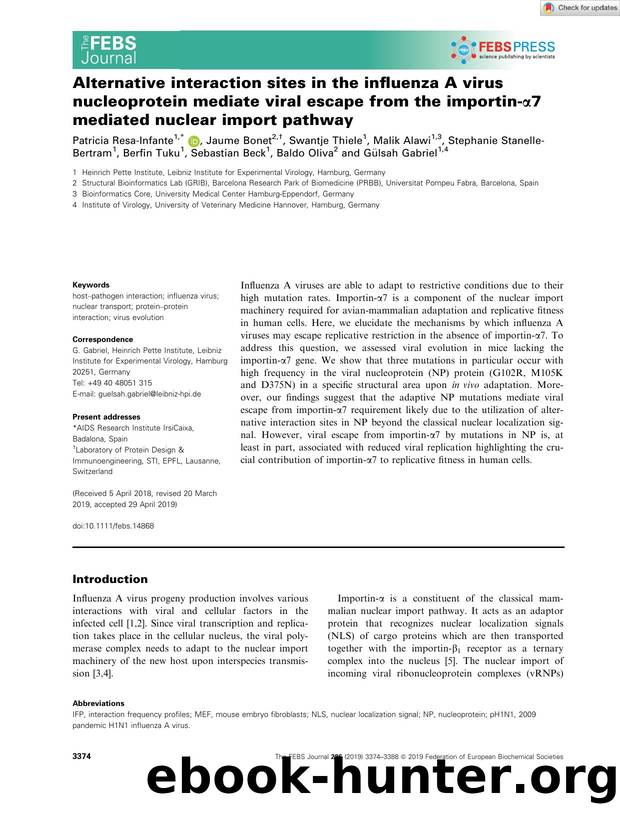 Alternative interaction sites in the influenza A virus nucleoprotein mediate viral escape from the importinâÎ±7 mediated nuclear import pathway by Unknown