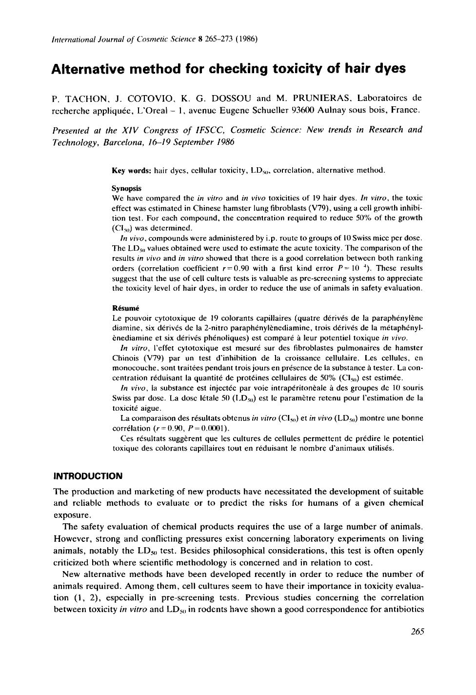 Alternative method for checking toxicity of hair dyes by Unknown
