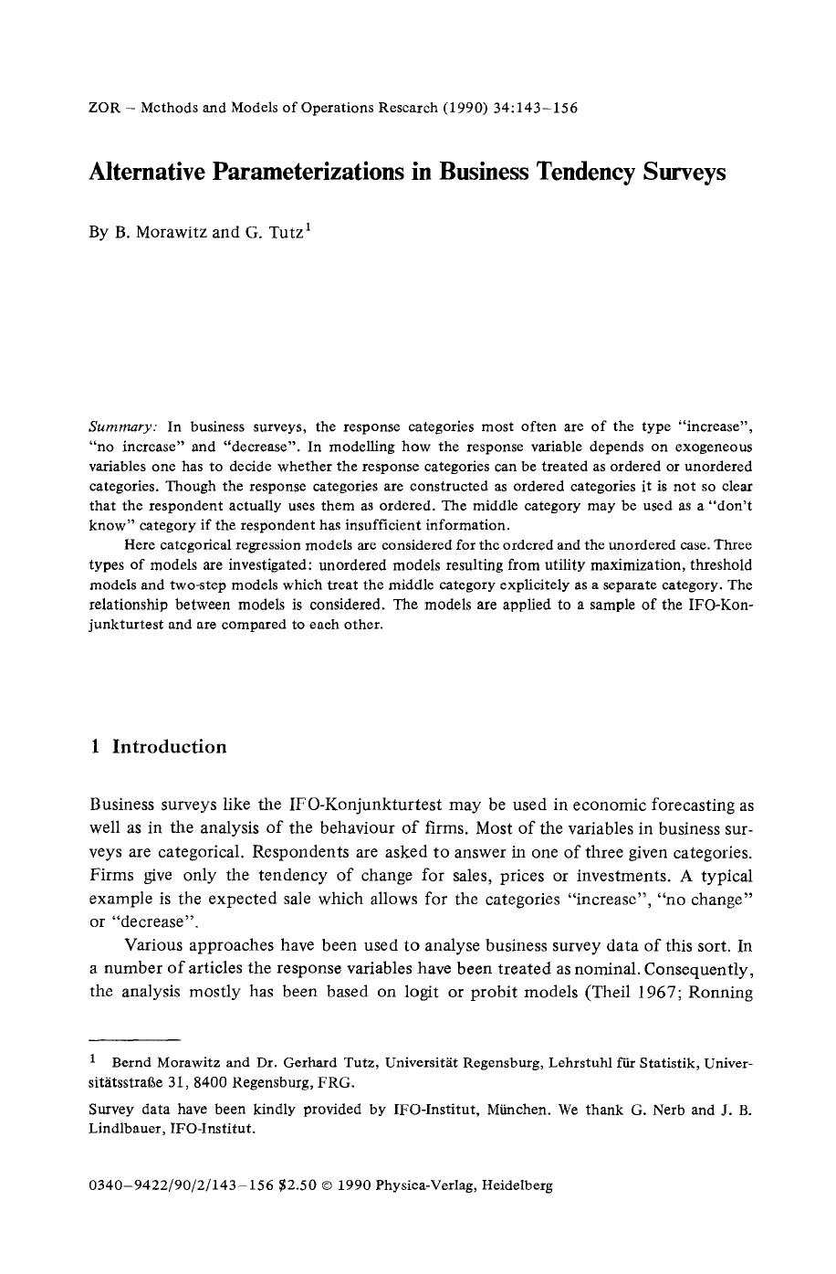 Alternative parameterizations in business tendency surveys by Unknown