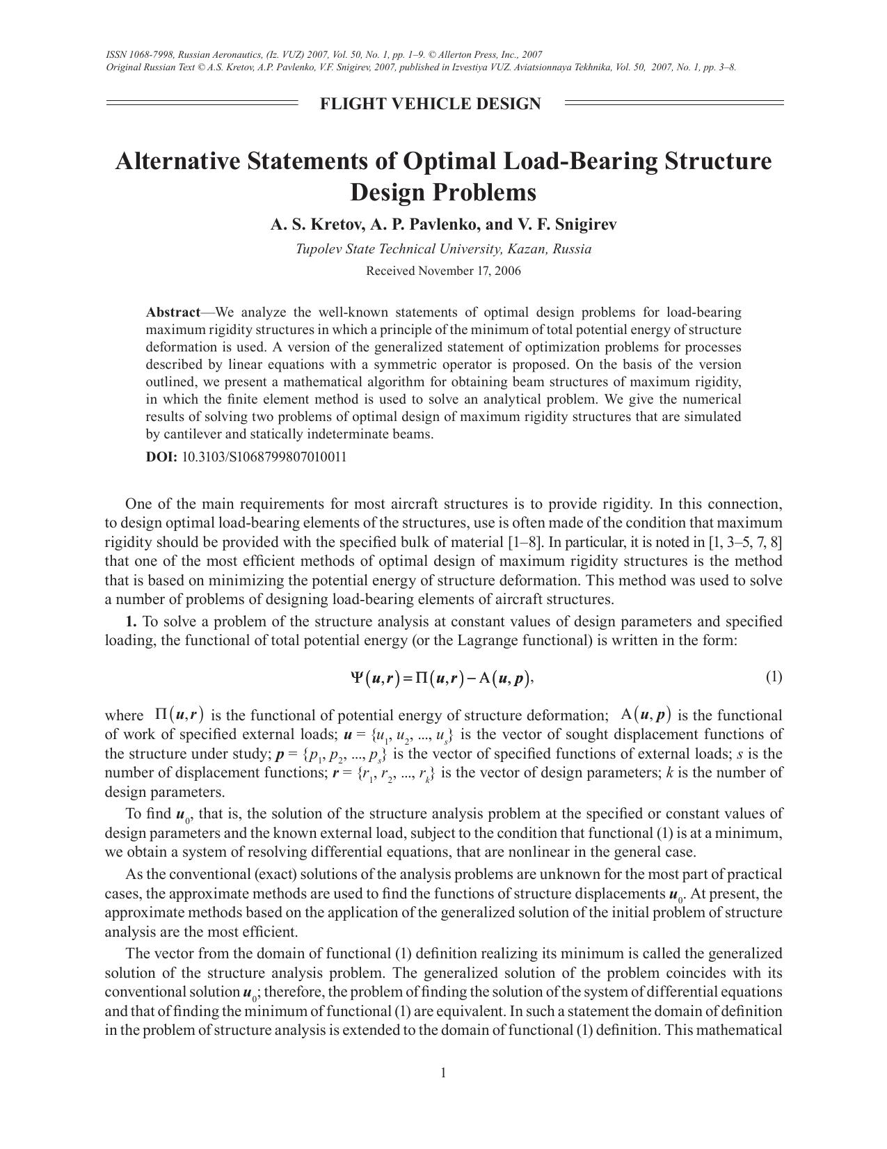 Alternative statements of optimal load-bearing structure design problems by Unknown
