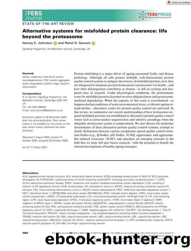 Alternative systems for misfolded protein clearance: life beyond the proteasome by Unknown