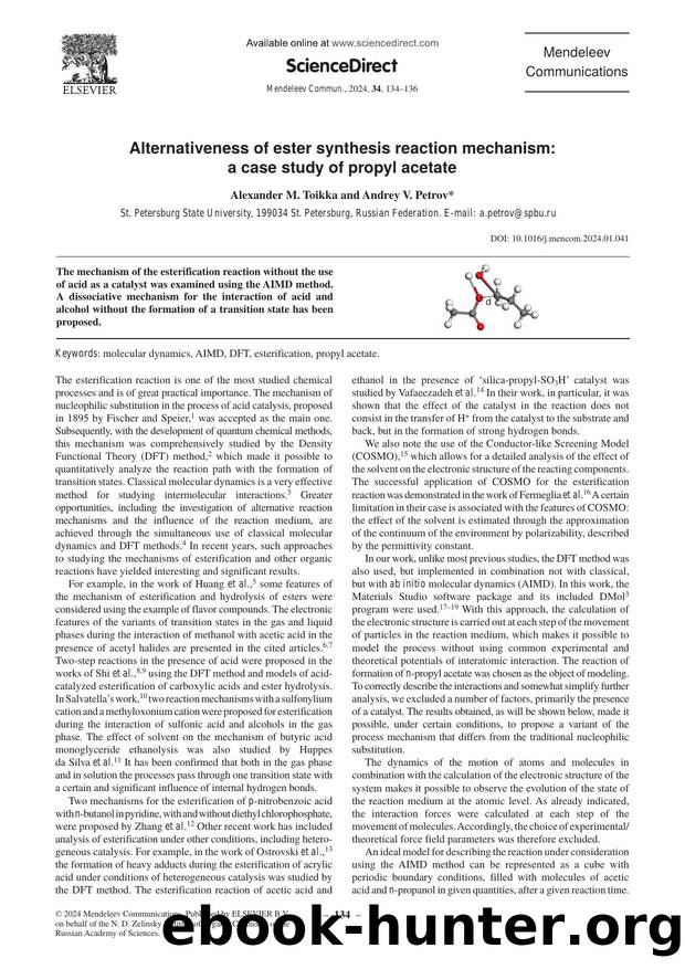 Alternativeness of ester synthesis reaction mechanism: a case study of propyl acetate by Alexander M. Toikka & Andrey V. Petrov