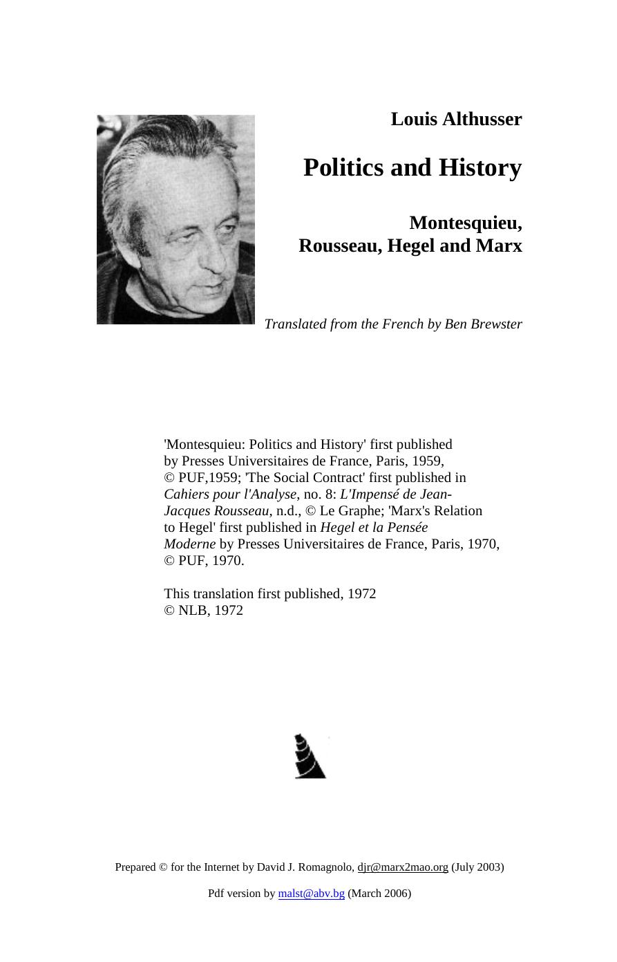 Althusser - Politics and History by 1