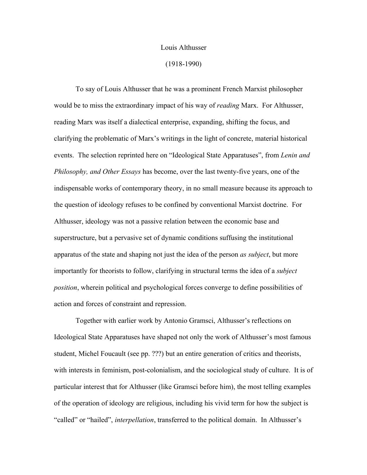 Althusser and Ideology by Anonymous