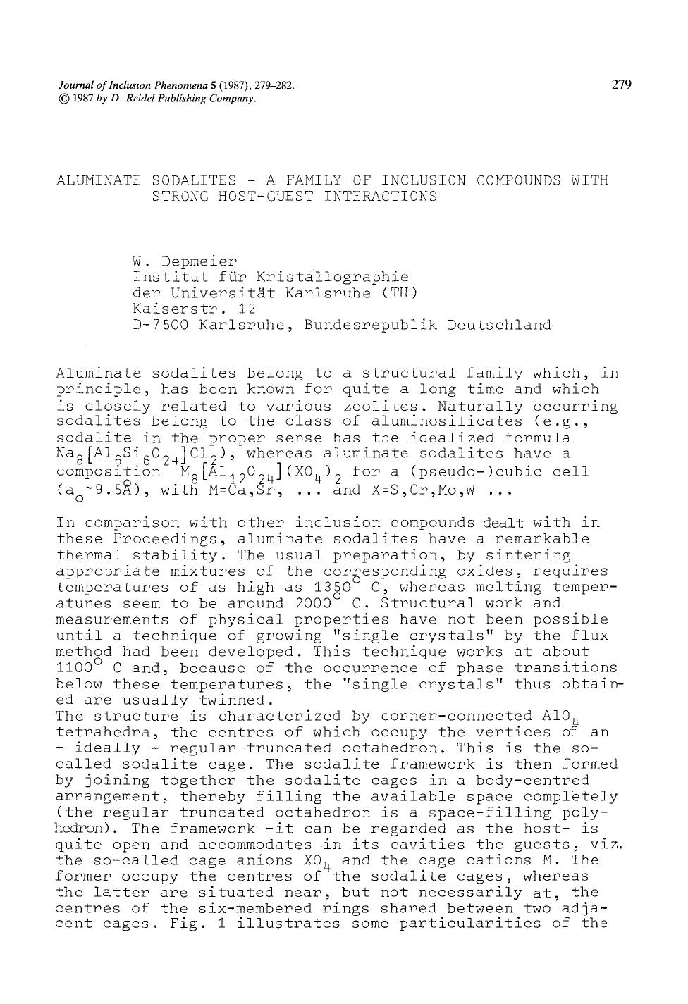 Aluminate sodalites — A family of inclusion compounds with strong host-guest interactions by Unknown