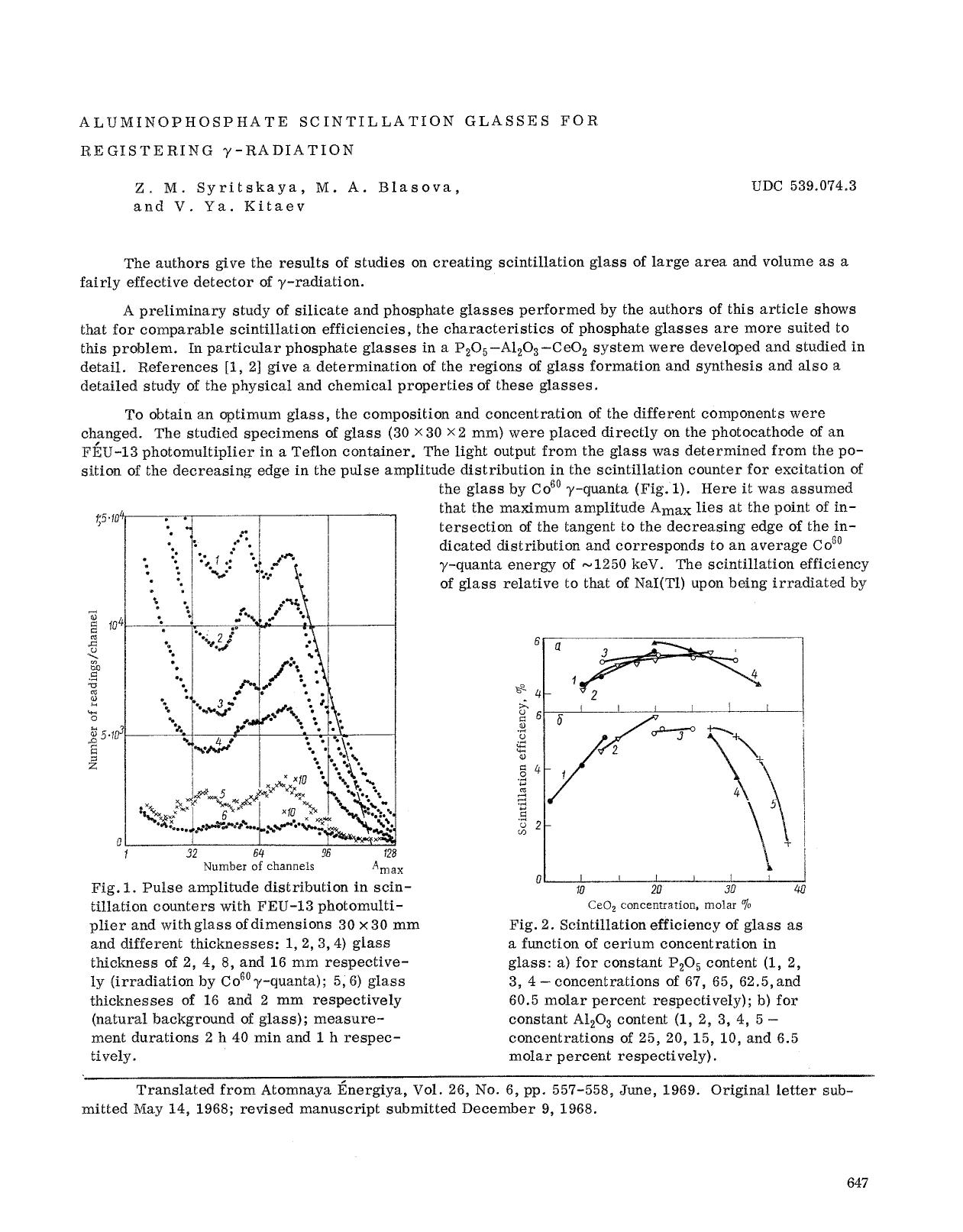 Aluminophosphate scintillation glasses for registering γ-radiation by Unknown