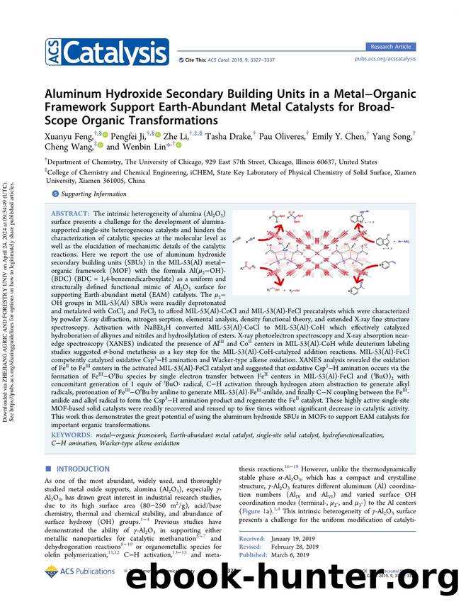 Aluminum Hydroxide Secondary Building Units in a MetalâOrganic Framework Support Earth-Abundant Metal Catalysts for Broad-Scope Organic Transformations by unknow
