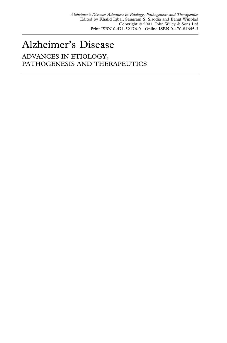 Alzheimer z disease advances in etiology, pathogenesis a therapeutics by Khalid Iqbal Sangram S. Sisodia Bengt Winblad