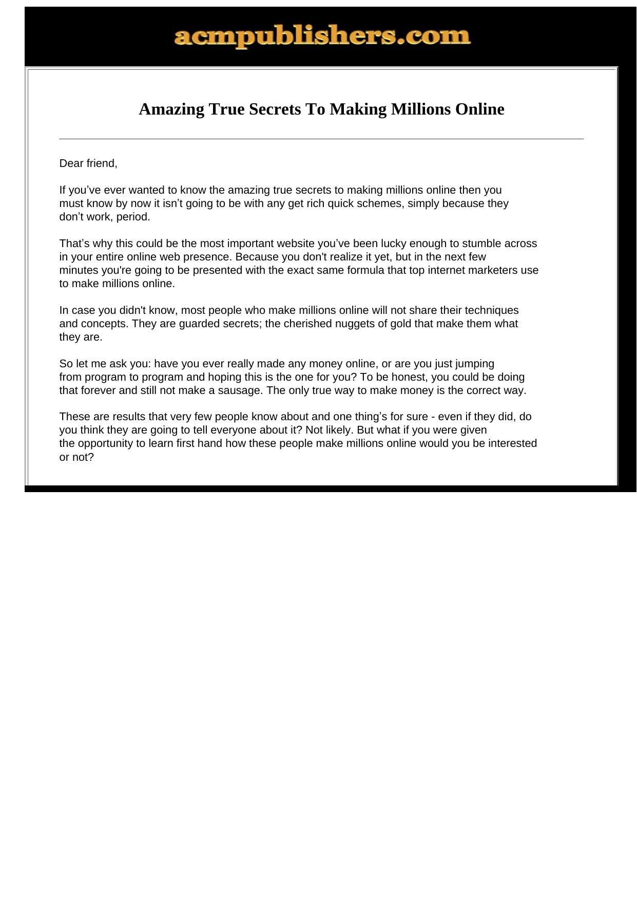 Amazing True Secrets To Making Millions Online.. by Best of Kuszter's Collection