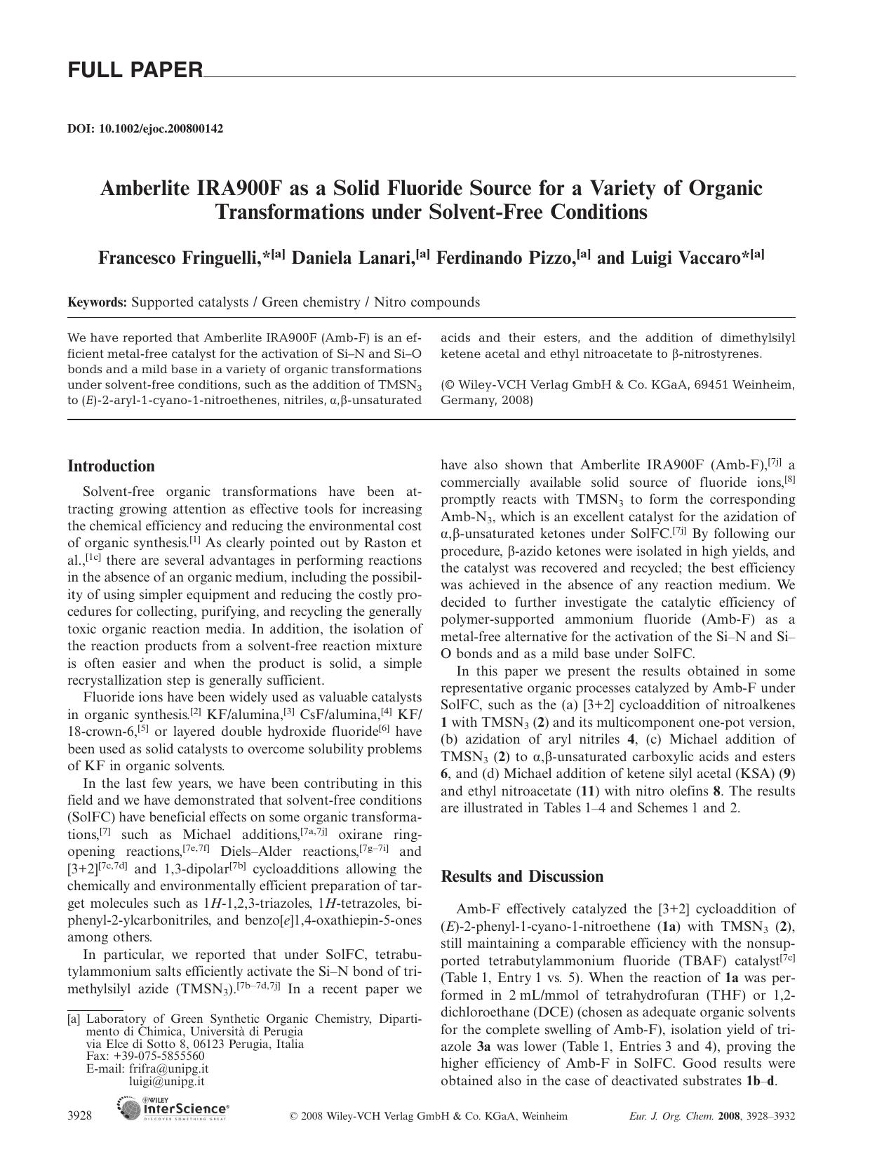Amberlite IRA900F as a Solid Fluoride Source for a Variety of Organic Transformations under Solvent-Free Conditions by Unknown