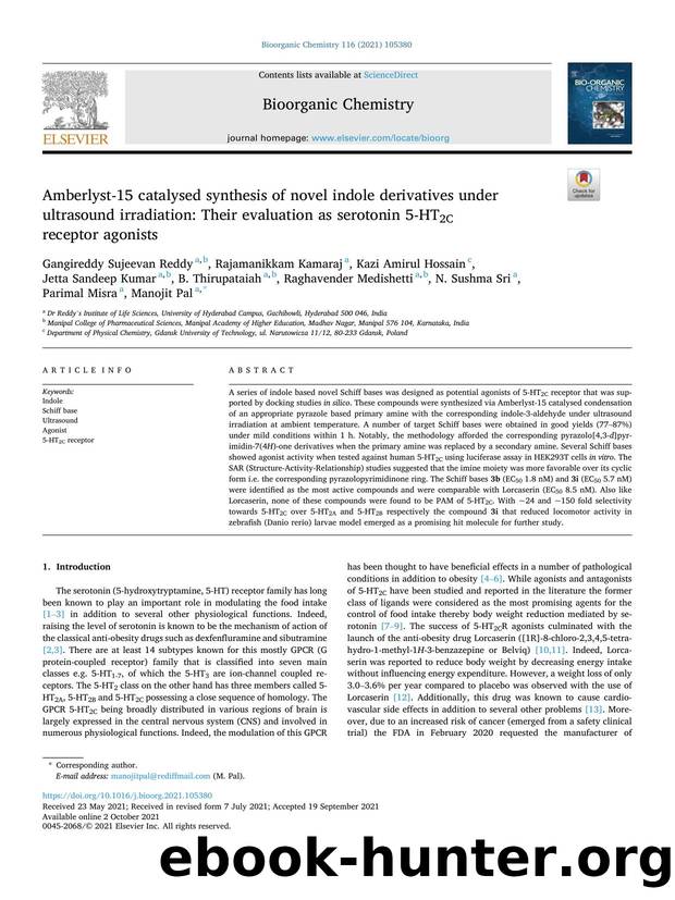 Amberlyst-15 catalysed synthesis of novel indole derivatives under ultrasound irradiation: Their evaluation as serotonin 5-HT2C receptor agonists by unknow