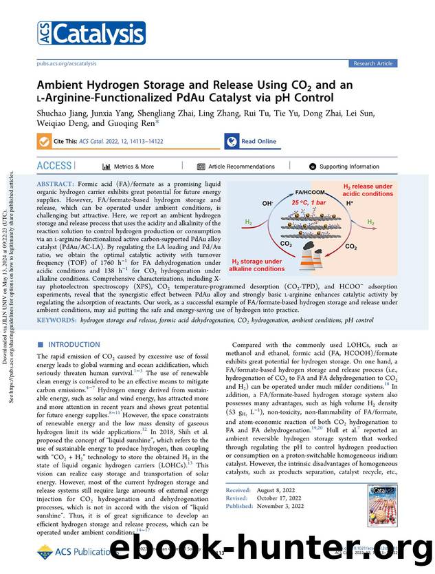 Ambient Hydrogen Storage and Release Using CO2 and an l-Arginine-Functionalized PdAu Catalyst via pH Control by unknow