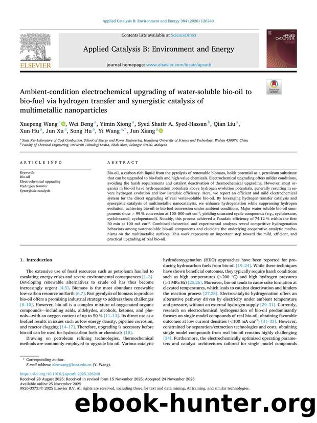 Ambient-condition electrochemical upgrading of water-soluble bio-oil to bio-fuel via hydrogen transfer and synergistic catalysis of multimetallic nanoparticles by unknow