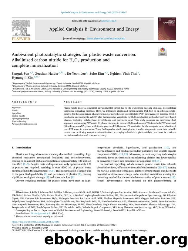 Ambivalent photocatalytic strategies for plastic waste conversion: Alkalinized carbon nitride for H2O2 production and complete mineralization by Sanguk Son & Zeeshan Haider & Do-Yeon Lee & Suho Kim & Nghiem Vinh Thai & Hyoung-il Kim