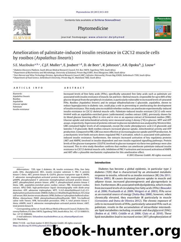 Amelioration of palmitate-induced insulin resistance in C2C12 muscle cells by rooibos (Aspalathus linearis) by S.E. Mazibuko & C.J.F. Muller & E. Joubert & D. de Beer & R. Johnson & A.R. Opoku & J. Louw