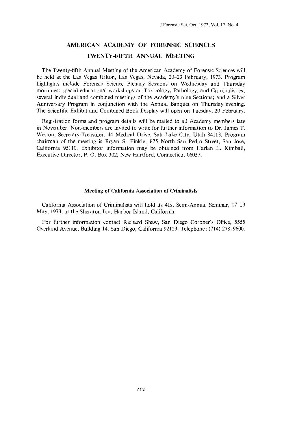American Academy of Forensic Sciences 25th Annual Meeting by Unknown