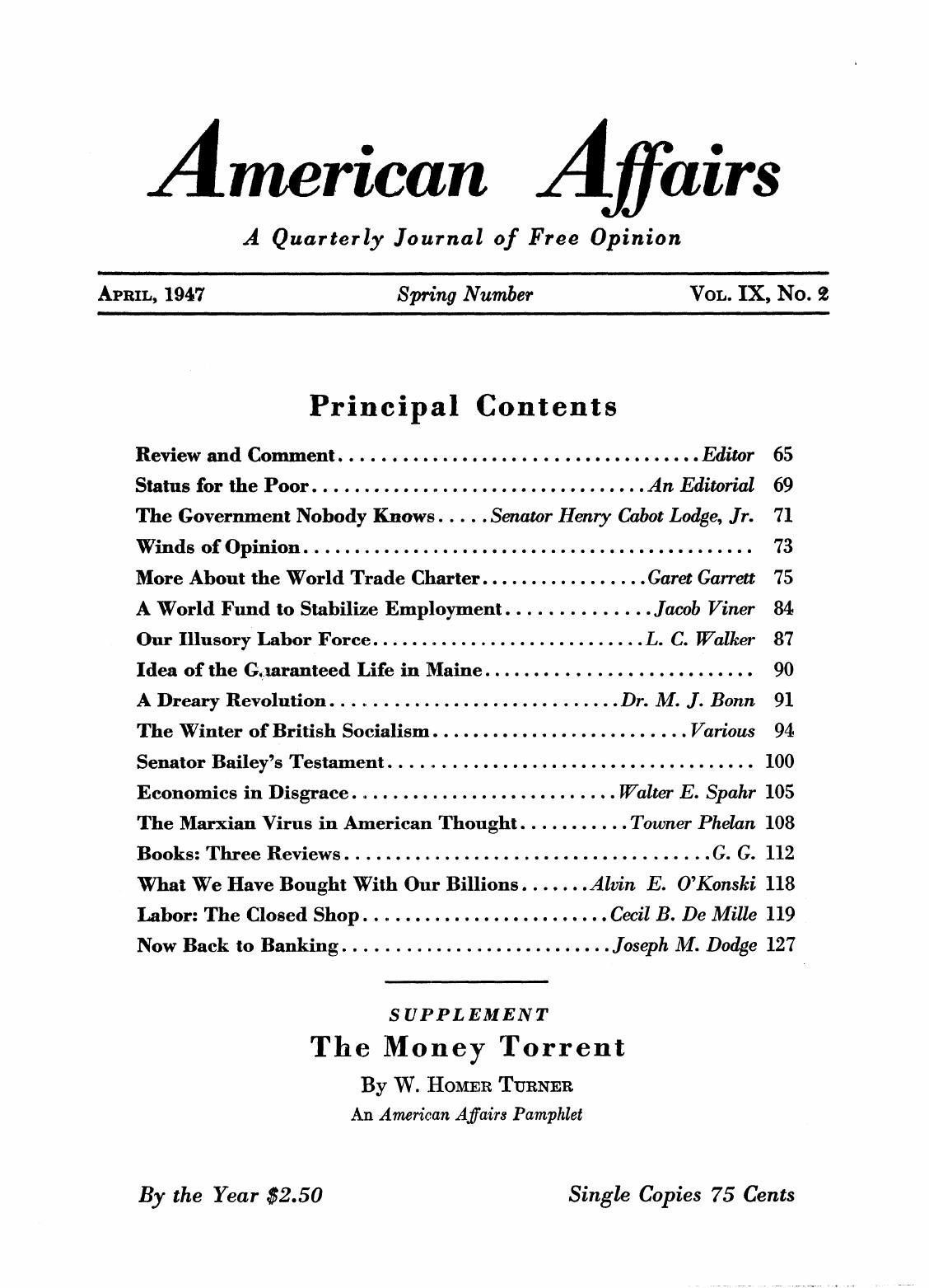 American Affairs, Vol IX, no.2, 1847 by National Industrial Conference Board
