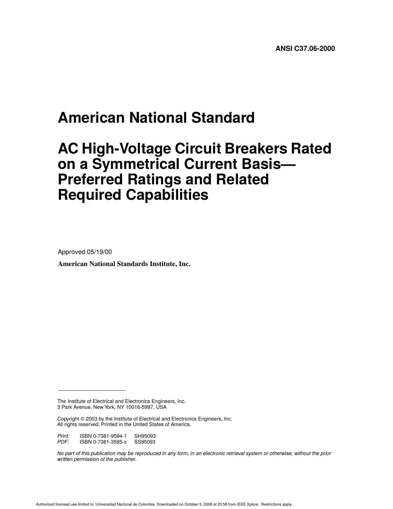 American National Standard AC High-Voltage Circuit Breakers Rated on a S by Unknown