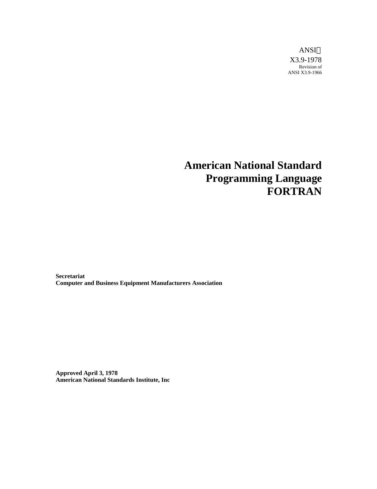 American National Standard Programming Language FORTRAN(1978)(243) by lascone