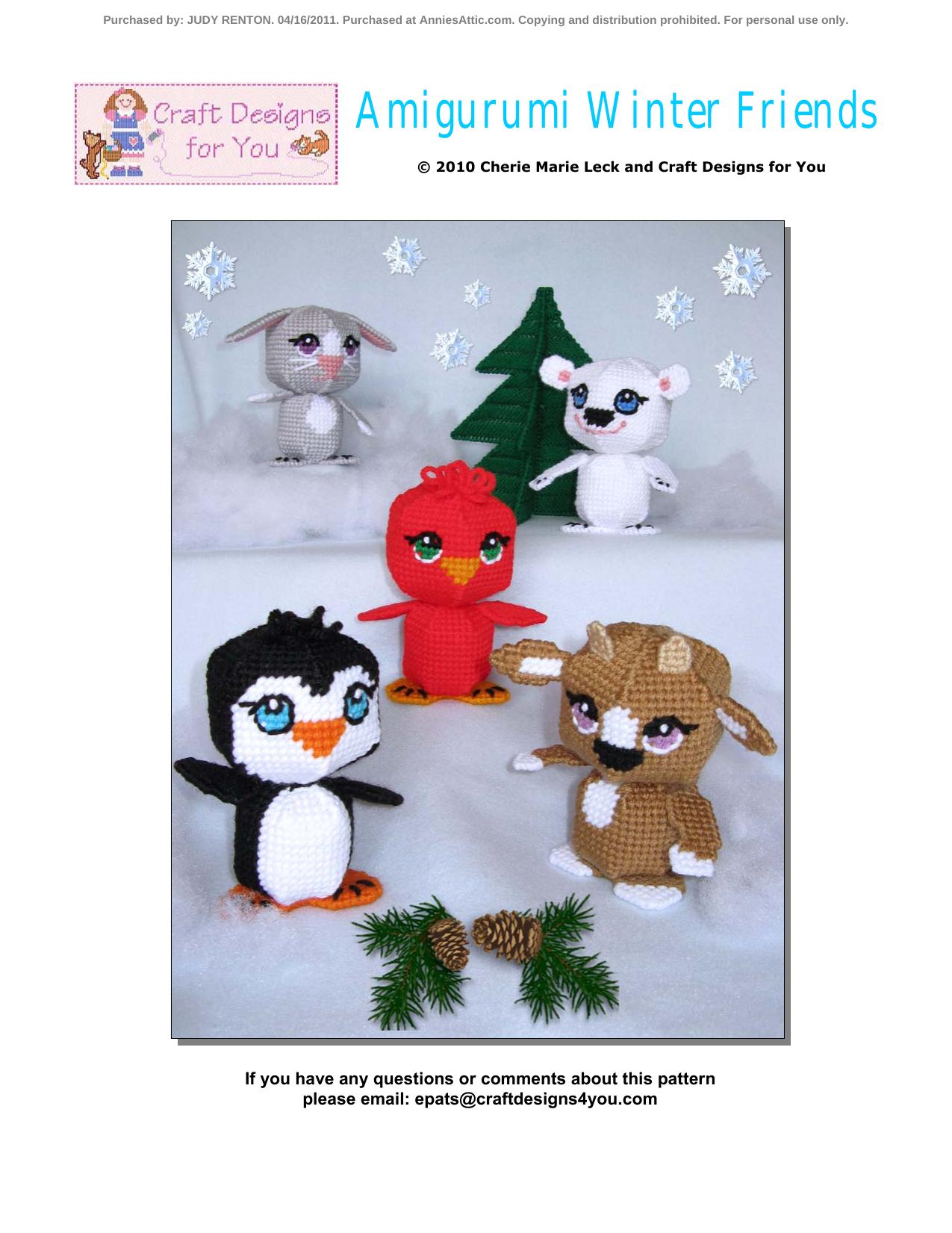 Amigurumi Winter Friends by Copyright Cherie Marie Leck && Craft Designs for You